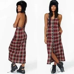 OMG ISO UNIF NEVERMIND PLAID MAXI DRESS M OR L